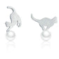 Feshionn IOBI Earrings Playful Kitten and Pearl Ball Sterling Silver Stud Earrings