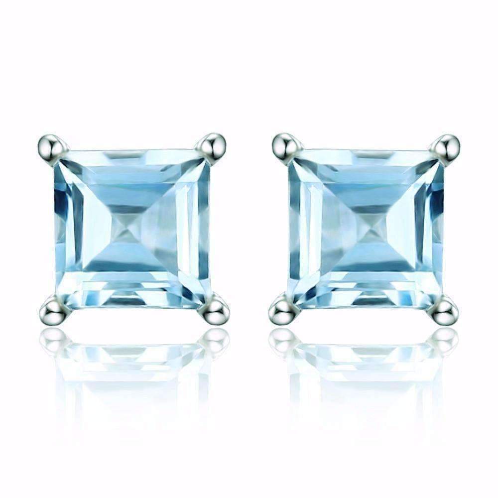 Feshionn IOBI Earrings Topaz Princess Earrings Ice Blue Genuine Topaz Princess Cut 0.7 CT IOBI Precious Gems Stud Earrings