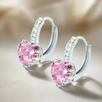 Heart Shaped Blushing Pink Diamond CZ Solitaire Hoop Earrings for Woman