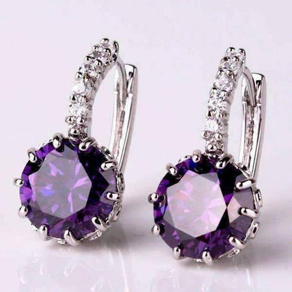 Feshionn IOBI Earrings White Gold plated Cosmic Purple CZ Solitaire White Or Yellow Gold Hoop Earrings
