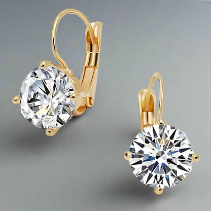 Feshionn IOBI Earrings Yellow Gold Bold 7 CTW Solitaire Leverback Earrings in Yellow, Rose or White Gold