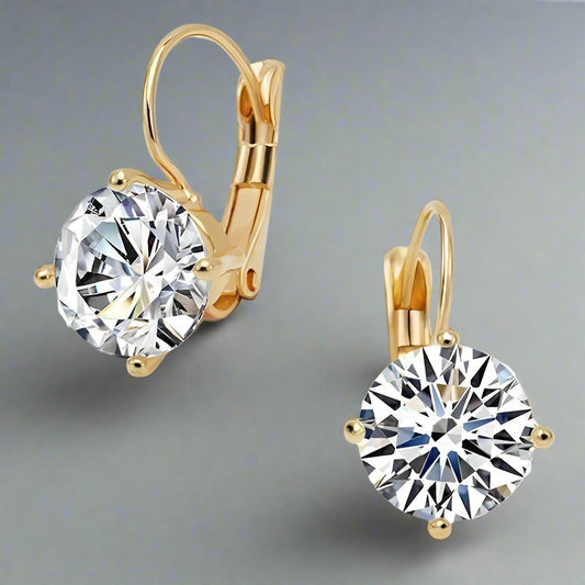 Feshionn IOBI Earrings Yellow Gold Bold 7 CTW Solitaire Leverback Earrings in Yellow, Rose or White Gold
