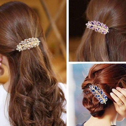 Feshionn IOBI Hair Jewelry Deep Pink Laurel Leaf Gold Hair Barrette 6 Fashionable Colors to Choose!