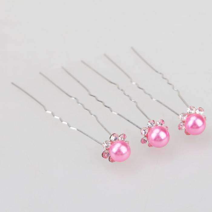 Feshionn IOBI Hair Jewelry Pink / 1 Small Pearl & Rhinestone Flower Hair Pins in 12 Elegant Colors