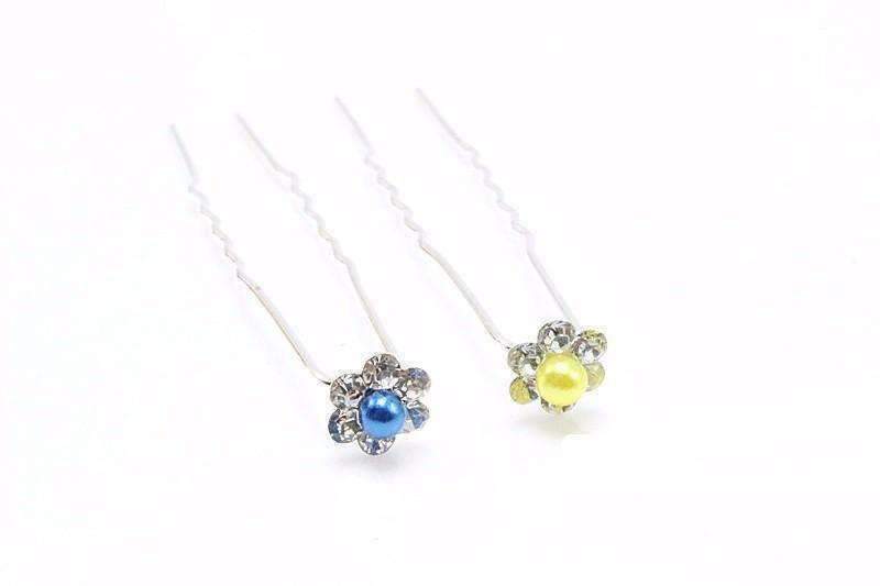 Feshionn IOBI Hair Jewelry Small Pearl & Rhinestone Flower Hair Pins in 12 Elegant Colors