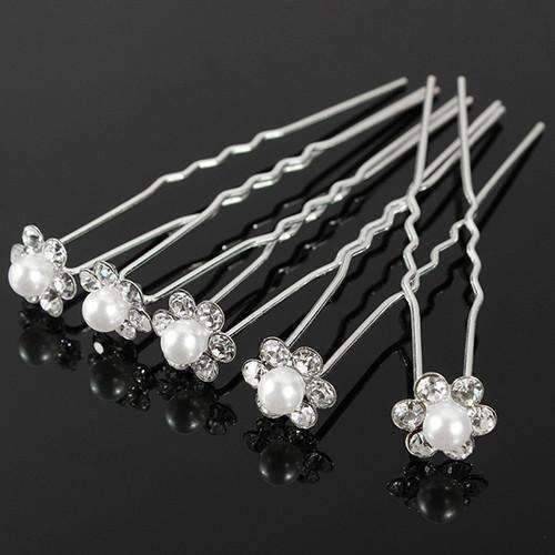 Feshionn IOBI Hair Jewelry White / 1 Small Pearl & Rhinestone Flower Hair Pins in 12 Elegant Colors