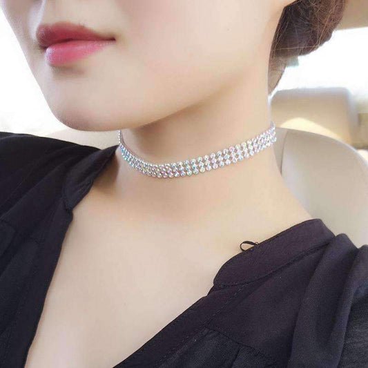 Feshionn IOBI Necklaces 3 Row / Rainbow Rainbow Jeweled Rhinestone Choker in Four Sizes