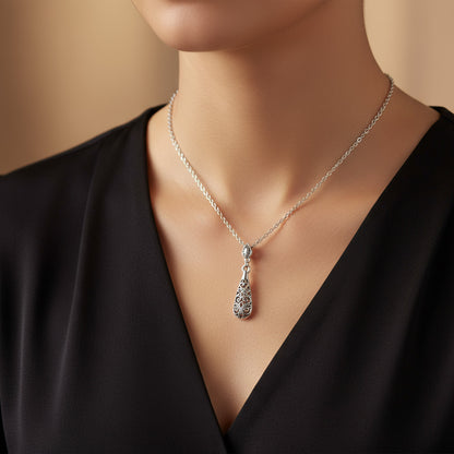 Feshionn IOBI Necklaces Arabesque Filigree Puff Teardrop Necklace