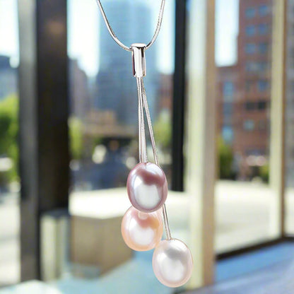 Feshionn IOBI Necklaces Necklace Tri-Color Freshwater Pearl Sterling Silver Tassel Necklace