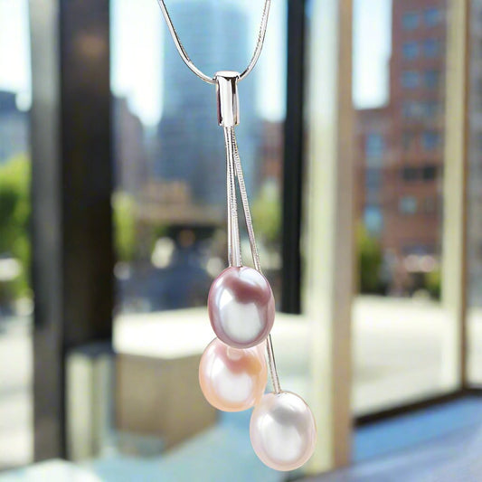 Feshionn IOBI Necklaces Necklace Tri-Color Freshwater Pearl Sterling Silver Tassel Necklace