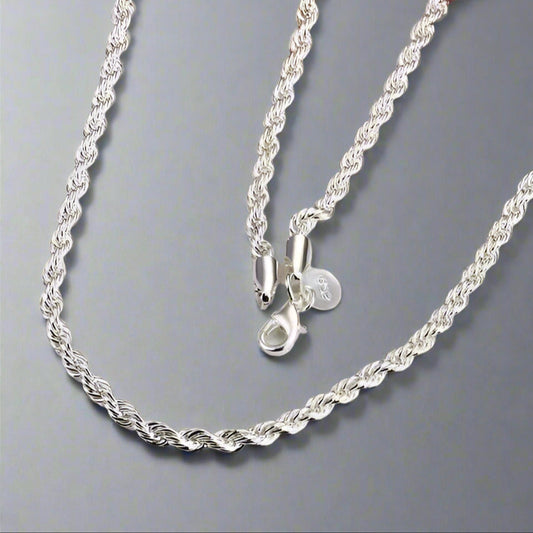 Feshionn IOBI Necklaces ON SALE - Diamond Cut Rope Chain Silver Necklace 18, 20, 22 or 24 inches