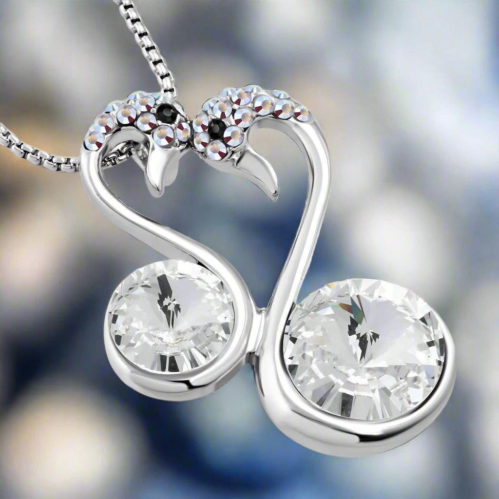 Feshionn IOBI Necklaces Pure White Love Birds IOBI Crystals Swan Pendant and Necklace
