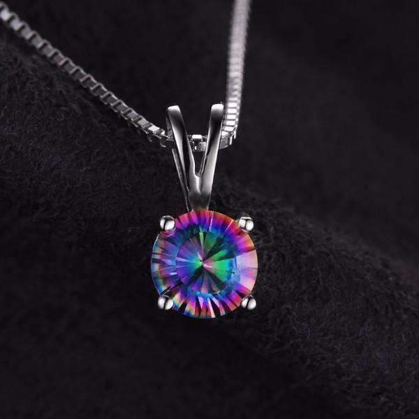 Feshionn IOBI Necklaces Rainbow Fire Genuine Mystic Topaz Round Cut 1CT IOBI Precious Gems Pendant Necklace
