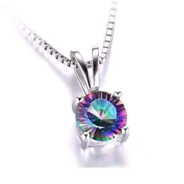 Feshionn IOBI Necklaces Rainbow Fire Genuine Mystic Topaz Round Cut 1CT IOBI Precious Gems Pendant Necklace