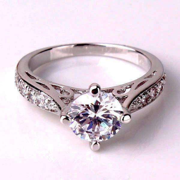Feshionn IOBI Rings 5 / White Vintage Filigree Channel Set Round CZ Solitaire Engagement Ring