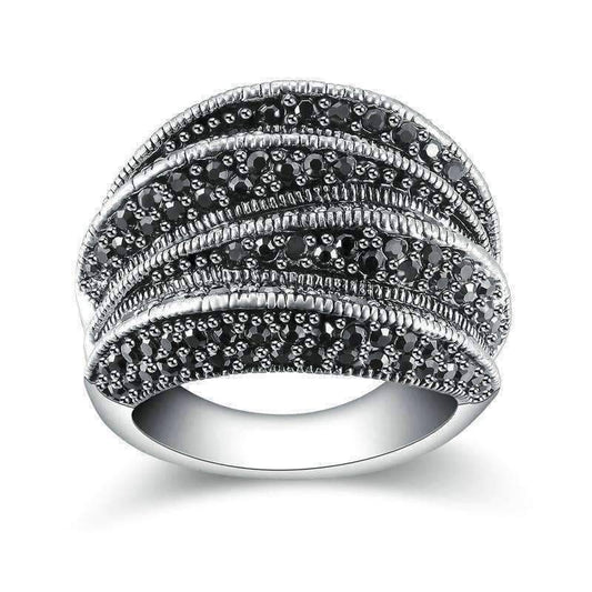 Feshionn IOBI Rings 6.5 Twisted Black Marcasite Vintage Cocktail Ring