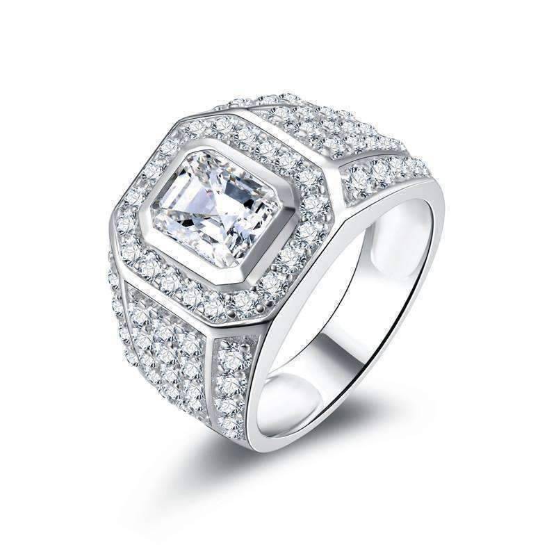 Osirus Rings Osiris 2.5CT Emerald Cut Pavé Bezel Set OB Simulated Diamond Men's Rin