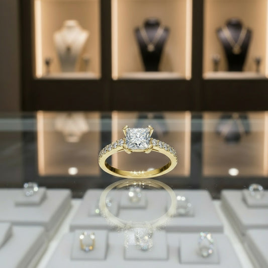 Feshionn IOBI Rings Chantelle 1.25CT Princess Cut Petite Pavé 10K Solid Yellow Gold IOBI Cultured Diamond Ring