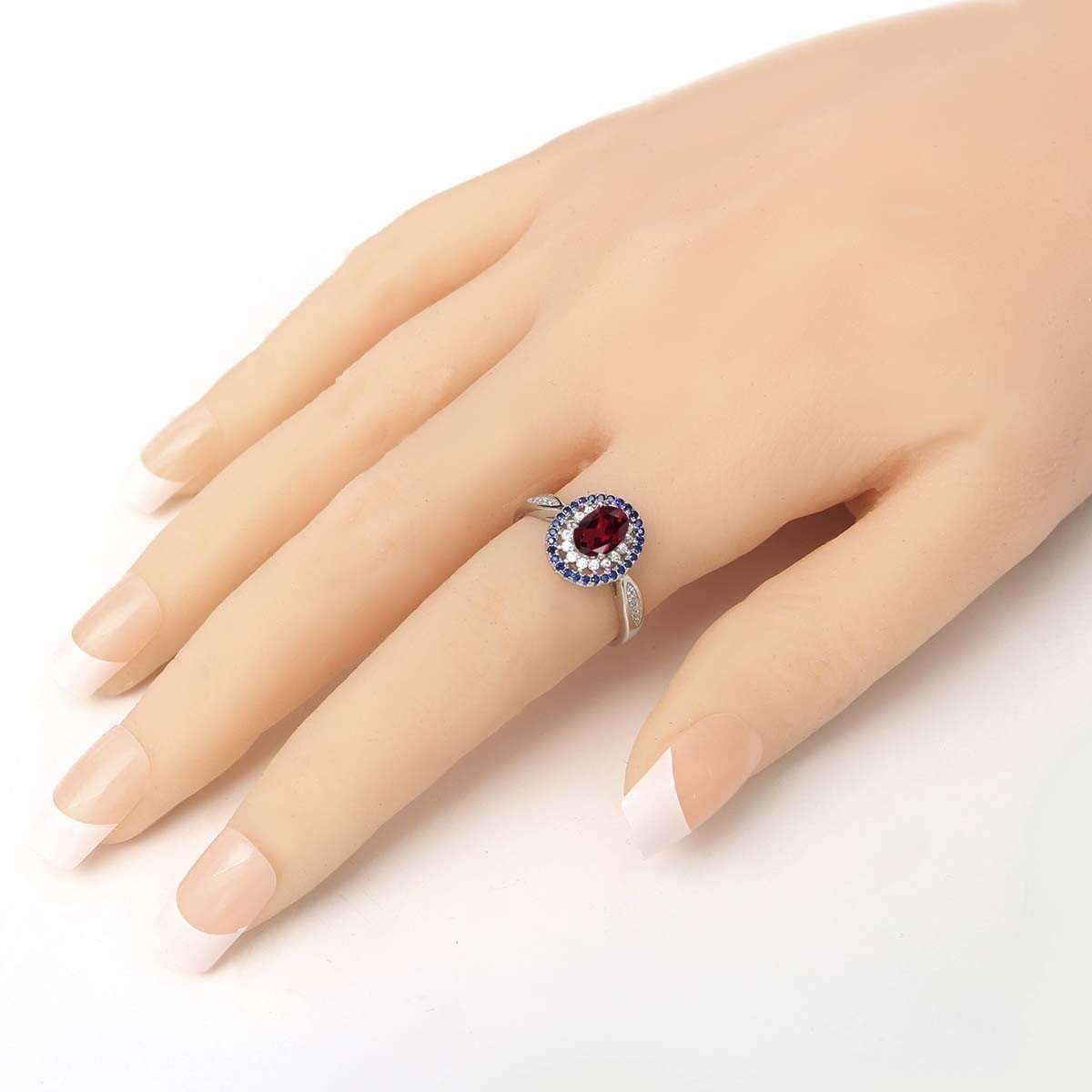 Feshionn IOBI Rings Clarice 1.5CT Oval Cut Genuine Rhodolite Garnet IOBI Precious Gems Ring