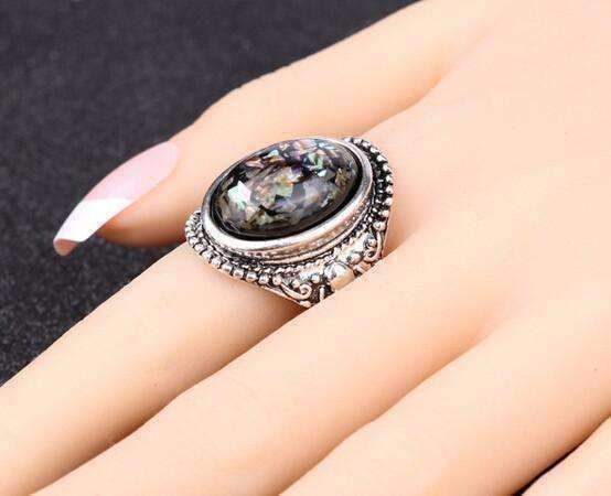 Feshionn IOBI Rings ON SALE - Abalone Cabochon Vintage Style Silver Ring