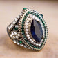 Feshionn IOBI Rings ON SALE Esmeralda Oversize Sapphire Blue and Crystal Antique Style Cocktail Ring