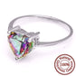 Feshionn IOBI Rings Rainbow Fire Genuine Mystic Topaz Heart Cut 2.6CT IOBI Precious Gems Solitaire Ring