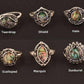 Feshionn IOBI Rings Scalloped Abalone Shell and Black Crystal Vintage Silver Ring