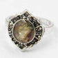 Feshionn IOBI Rings Shield Abalone Shell and Black Crystal Vintage Silver Ring