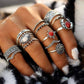 Feshionn IOBI Rings Sunrise Sunset Collection Boho Midi-Knuckle Rings Set of 14