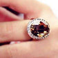 Feshionn IOBI Rings "Symphony in Champagne" Classic Oval Champagne Topaz and Diamond Austrian Crystal Halo Cocktail Ring