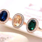 Feshionn IOBI Rings "Symphony in Champagne" Classic Oval Champagne Topaz and Diamond Austrian Crystal Halo Cocktail Ring