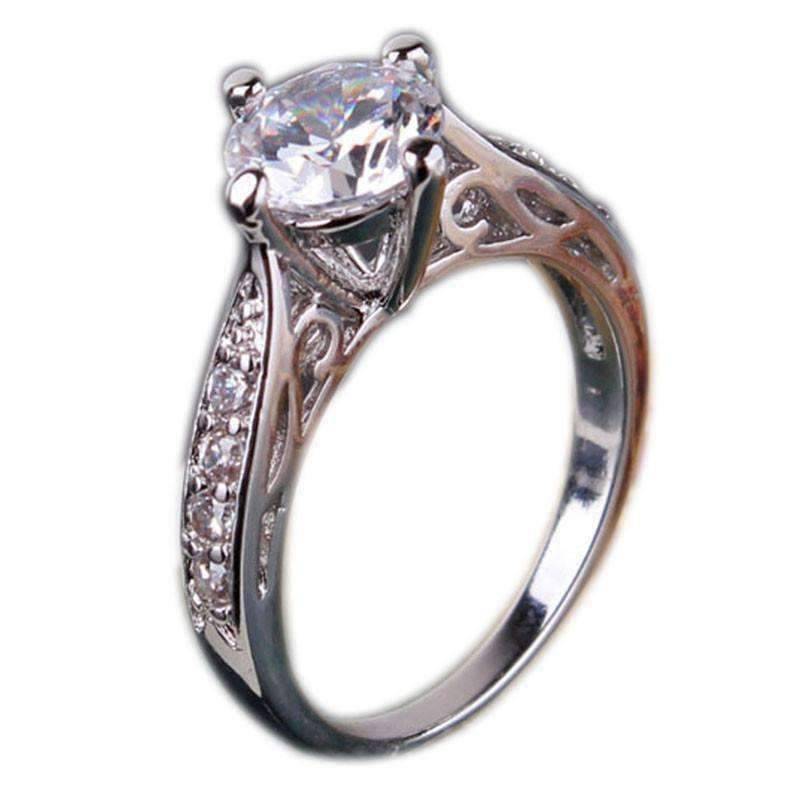 Feshionn IOBI Rings Vintage Filigree Channel Set Round CZ Solitaire Engagement Ring