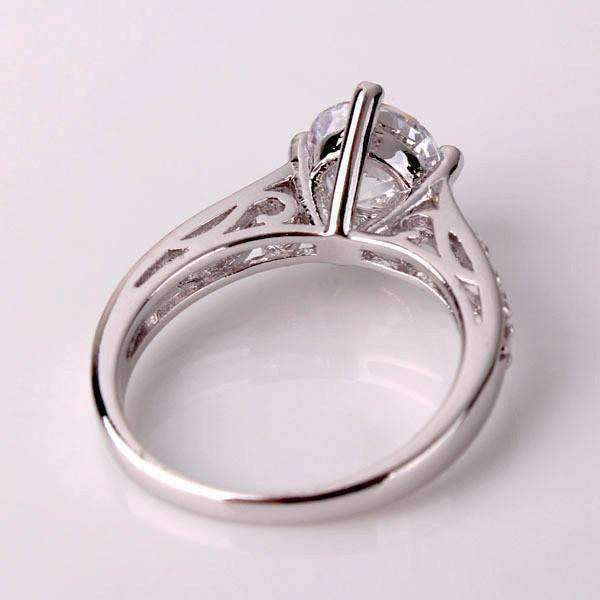 Feshionn IOBI Rings Vintage Filigree Channel Set Round CZ Solitaire Engagement Ring