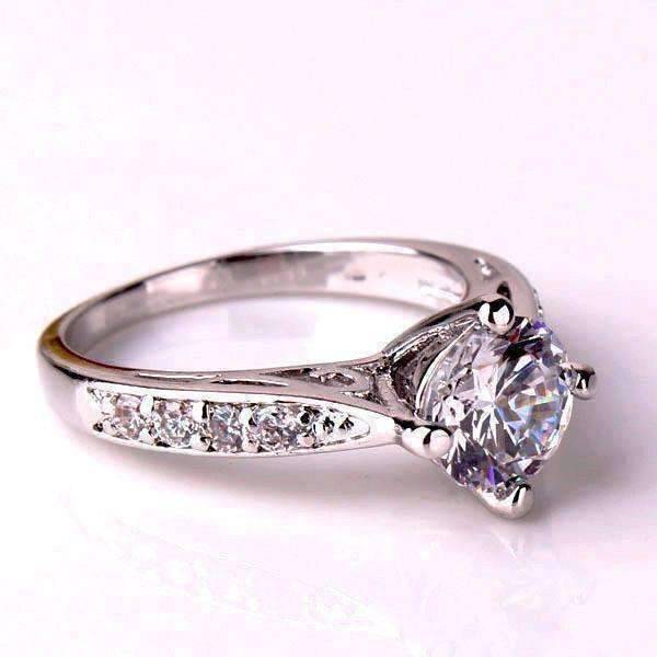 Feshionn IOBI Rings Vintage Filigree Channel Set Round CZ Solitaire Engagement Ring