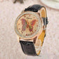 Feshionn IOBI Watches Black CLEARANCE - Shimmering Butterfly Rose Gold Ladies Leather Watch