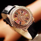 Feshionn IOBI Watches Black Kaleidoscope of Colors Deluxe Crystal & Leather Wrist Watch ~ Four Colors to Choose!