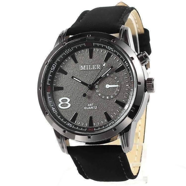 Feshionn IOBI Watches Black Sueded Leather 8 Watch For Men or Women - Your Choice of Black, Camel, or Dark Grey