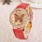 Feshionn IOBI Watches Red CLEARANCE - Shimmering Butterfly Rose Gold Ladies Leather Watch