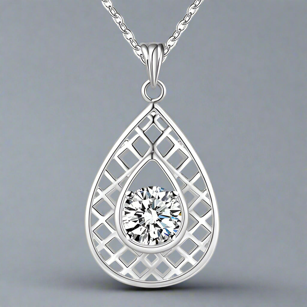 Lined Pear Drop CZ Sterling Silver Necklace