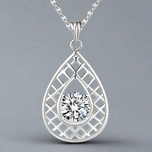 Lined Pear Drop CZ Sterling Silver Necklace