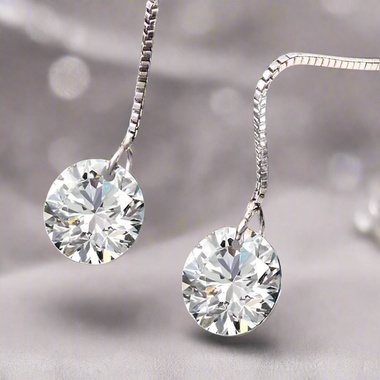 14K Gold Plated Naked OB 2Ct Crystals Thread Drill Sparkly Earrings for Woman