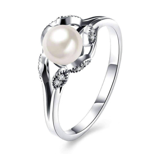 Pearl Blossom Petals and CZ Sterling Silver Ring for Women